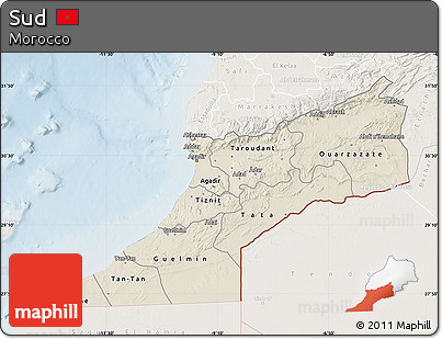 Shaded Relief Map of Sud, lighten