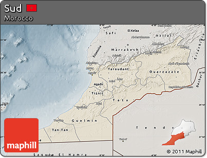 Shaded Relief Map of Sud, semi-desaturated