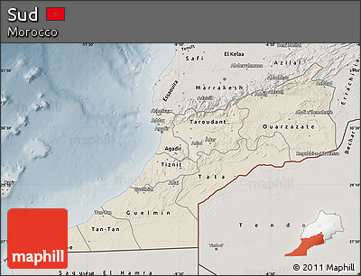 Shaded Relief Map of Sud, semi-desaturated