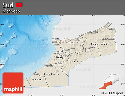 Shaded Relief Map of Sud, single color outside