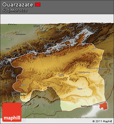 Physical 3D Map of Ouarzazate, darken