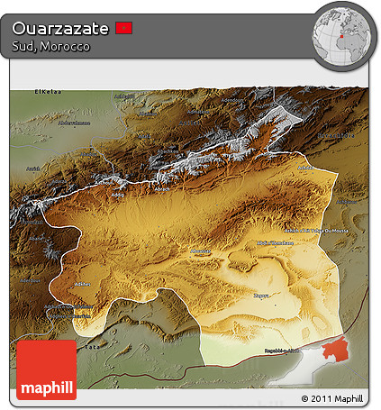 Physical 3D Map of Ouarzazate, darken