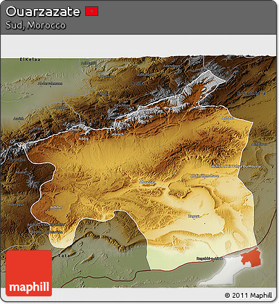 Physical 3D Map of Ouarzazate, darken