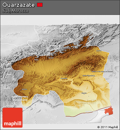 Physical 3D Map of Ouarzazate, lighten, desaturated