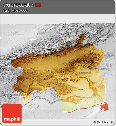 Physical 3D Map of Ouarzazate, lighten, desaturated