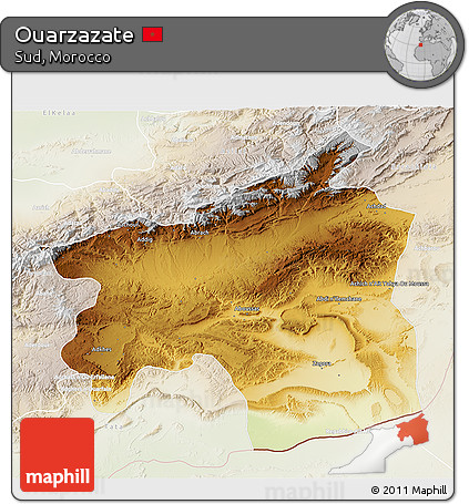 Physical 3D Map of Ouarzazate, lighten