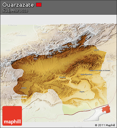 Physical 3D Map of Ouarzazate, lighten