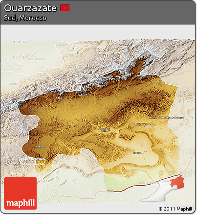 Physical 3D Map of Ouarzazate, lighten