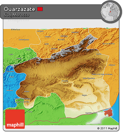 Physical 3D Map of Ouarzazate, political outside