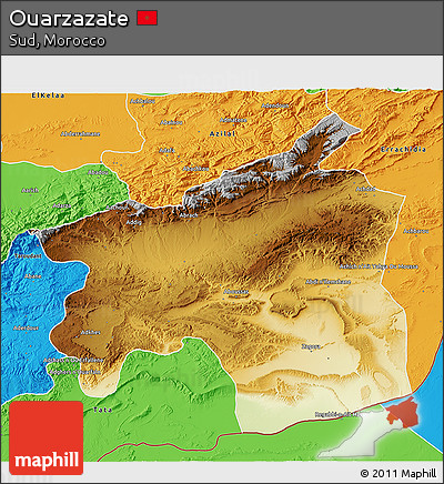 Physical 3D Map of Ouarzazate, political outside