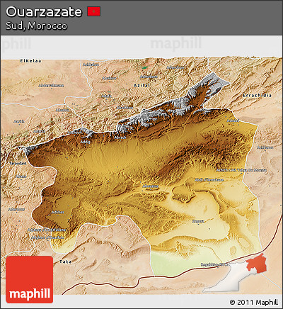 Physical 3D Map of Ouarzazate, satellite outside