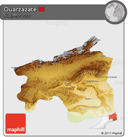 Physical 3D Map of Ouarzazate, single color outside