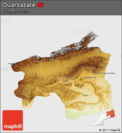 Physical 3D Map of Ouarzazate, single color outside
