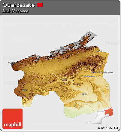Physical 3D Map of Ouarzazate, single color outside