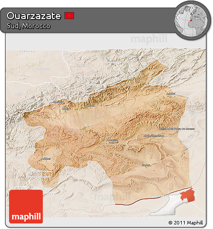 Satellite 3D Map of Ouarzazate, lighten