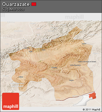 Satellite 3D Map of Ouarzazate, lighten