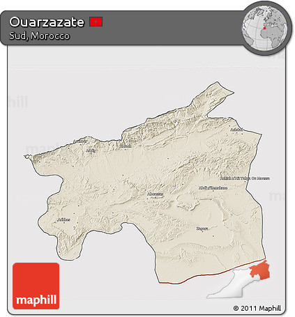 Shaded Relief 3D Map of Ouarzazate, cropped outside