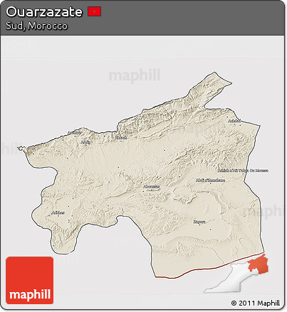 Shaded Relief 3D Map of Ouarzazate, cropped outside