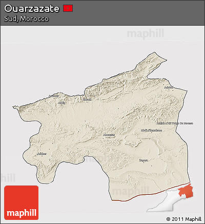 Shaded Relief 3D Map of Ouarzazate, cropped outside