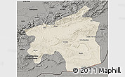 Shaded Relief 3D Map of Ouarzazate, darken, semi-desaturated