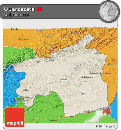 Shaded Relief 3D Map of Ouarzazate, political outside
