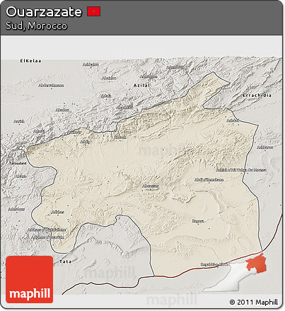 Shaded Relief 3D Map of Ouarzazate, semi-desaturated