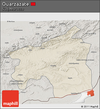 Shaded Relief 3D Map of Ouarzazate, semi-desaturated