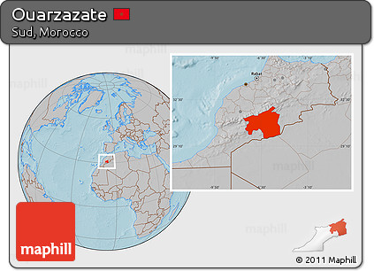 Gray Location Map of Ouarzazate, hill shading
