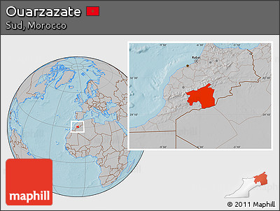 Gray Location Map of Ouarzazate, hill shading