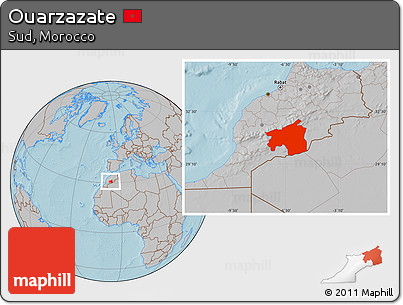 Gray Location Map of Ouarzazate, hill shading