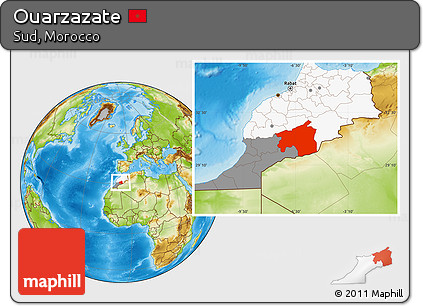 Physical Location Map of Ouarzazate, highlighted country, highlighted parent region