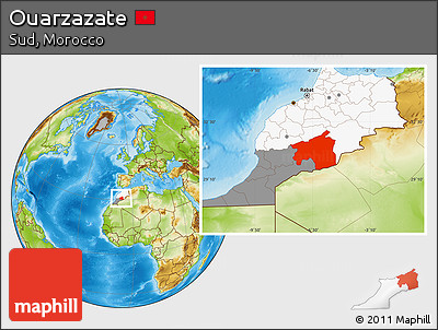 Physical Location Map of Ouarzazate, highlighted country, highlighted parent region