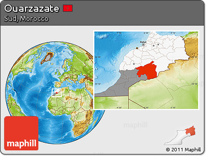 Physical Location Map of Ouarzazate, highlighted country, highlighted parent region