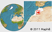 Satellite Location Map of Ouarzazate, highlighted country, within the entire country