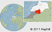 Savanna Style Location Map of Ouarzazate, highlighted country, highlighted parent region, hill shading