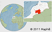 Savanna Style Location Map of Ouarzazate, highlighted country, hill shading