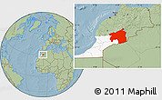Savanna Style Location Map of Ouarzazate, highlighted parent region, hill shading