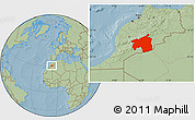 Savanna Style Location Map of Ouarzazate, hill shading