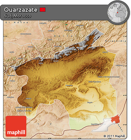 Physical Map of Ouarzazate, satellite outside