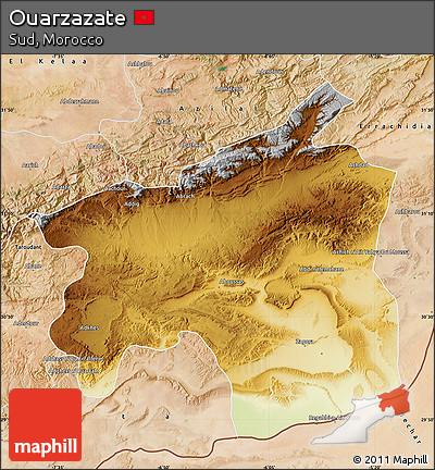 Physical Map of Ouarzazate, satellite outside
