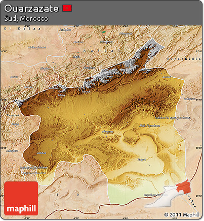 Physical Map of Ouarzazate, satellite outside