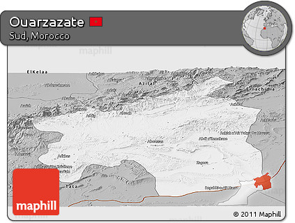 Gray Panoramic Map of Ouarzazate
