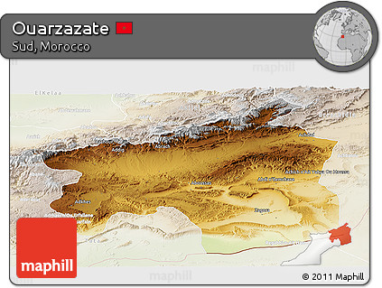 Physical Panoramic Map of Ouarzazate, lighten