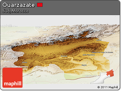 Physical Panoramic Map of Ouarzazate, lighten