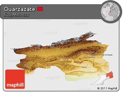 Physical Panoramic Map of Ouarzazate, single color outside