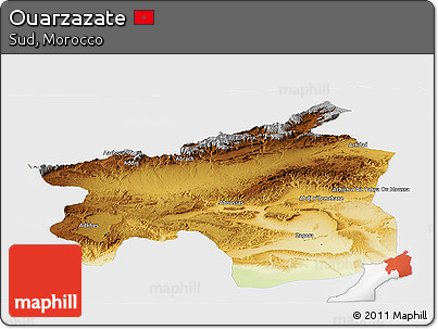 Physical Panoramic Map of Ouarzazate, single color outside