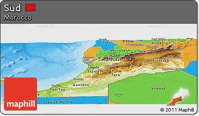 Physical Panoramic Map of Sud, political outside