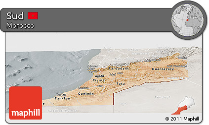 Satellite Panoramic Map of Sud, lighten, semi-desaturated