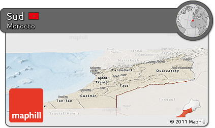 Shaded Relief Panoramic Map of Sud, lighten