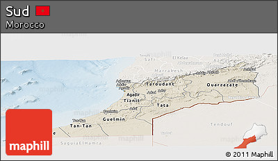 Shaded Relief Panoramic Map of Sud, lighten